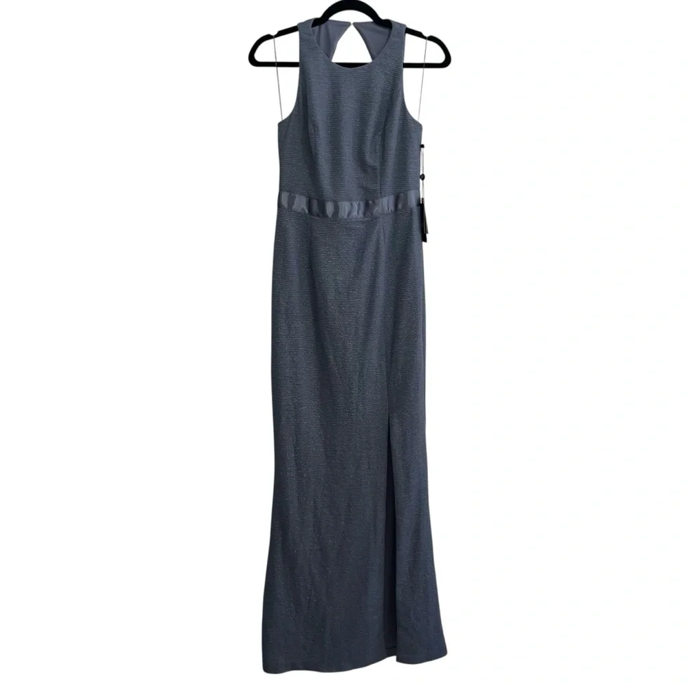 NEW NWT Adrianna Papell BHLDN Idris Open Back Maxi Gown Hydrangea Gray Blue